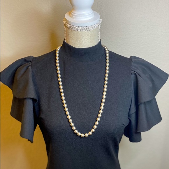 Vintage Joan Rivers Grayish Golden Iridescent Glass Faux Pearl Long Necklace - Picture 2 of 3